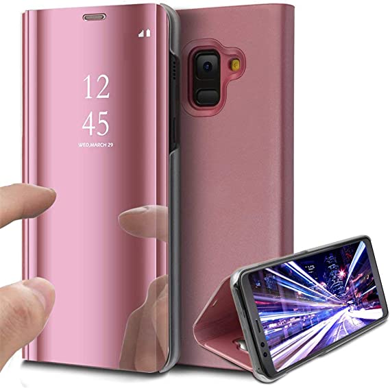 COTDINFORCA A6 Plus (2018) Case, Mirror Design Clear View Flip Bookstyle Luxury Protecter Shell with Kickstand Case Cover for Samsung Galaxy A6+ / A6 Plus 2018 -A605. Flip Mirror: Rose Gold