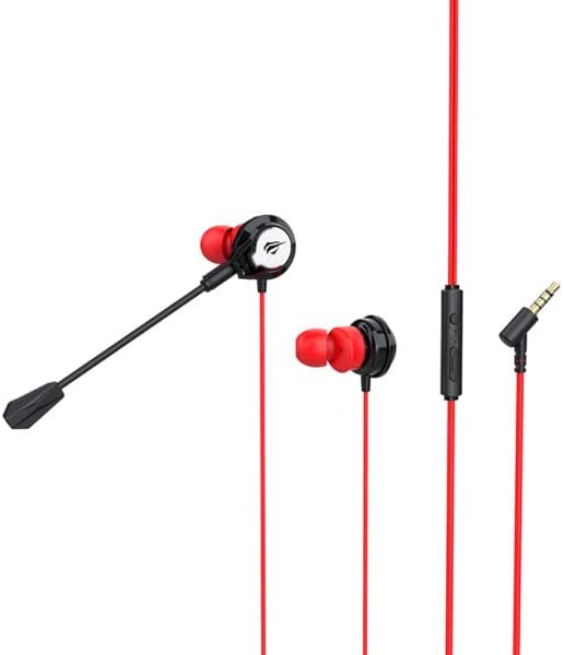 HAVIT GE02 Gaming Earplugs,Stereo Channels With Dual HD Mics (1 Mic Plugable+One in Line) And Passive Noise Reduction - 3.5MM,Red & Black