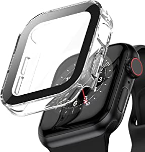 Applaro Clear Hard Case with Tempered Glass, Compatible with Apple Watch Series 6 SE Series 5 Series 4 44mm, Ultra-Thin Durable Waterproof Protective Cover for iWatch Screen Protector