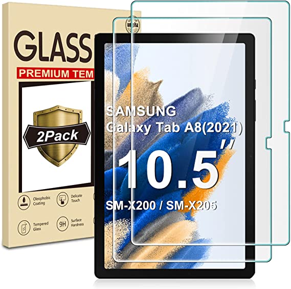 Ecenone Screen Protector for Samsung Galaxy Tab A8 10.5 Inch, [Pack of 2] [9H Hardness, Anti-Scratch, Easy Installation] Tempered Glass Screen Protector