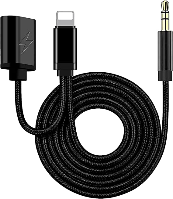 Lightning Cable To Audio 3.5mm Jack Aux & lightning Charger Works with Car Home Stereo Speaker Headphone Compatible with iPhone13/12/11/XS/XR/8/7/6 - Black