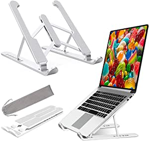 Laptop Stand, Stand for Notebook, Portable Aluminum Laptop Stand, Ventilated Laptop Holder, 7-Levels Angles Adjustable Height Notebook Mount for 11-17 inches PC, Tablet, Laptop, Notebook (White)