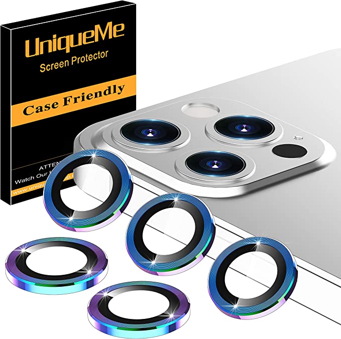 [5 Pack] UniqueMe Camera Lens Protector Compatible for iPhone 12 Pro Max 6.7 inch, [Precise Cutout] Camera Cover Circle Tempered Glass - Rinbow