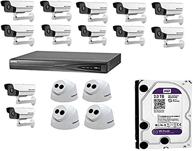 HIKVISION 2MP IP HD Camera Combo Kit - 16CH HD NVR+ 12 Bullet Cameras + 4 Dome Camera + 2TB Hard Disc