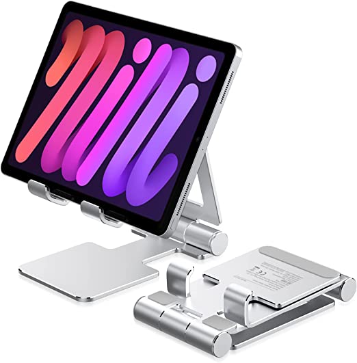 Tablet Stand,Anozer Adjustable&Foldable iPad Stand, Aluminium Desktop Tablet Stand Holder Dock Compatible with 2021 iPad Mini 6,iPad 10.2,iPad Pro 12.9/11,iPad Air,Portable Monitor,Surface Pro,Phones