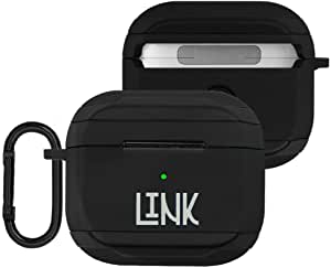 Link Rubber Case Designed for Airpods 3rd Generation (2021) with Keychain Premium Rubber with Aluminum Alloy (Black White)