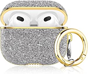 Caka Case for AirPods 3, AirPods 3rd Generation Glitter Case for Women Girls Girly Crystal Diamond Rhinestone Bling Protective with Keychain Cute Case for AirPods 3 Gen 2021 (Silver)