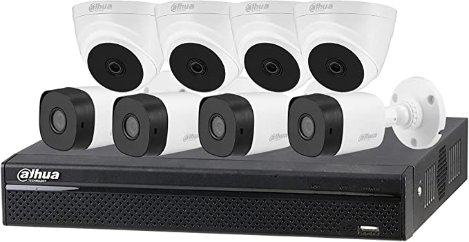 DAHUA Set of 8 Outdoor Monitoring Cameras 2 Mega Pixel Daytime Night Photography with Mobile Viewable Recorder