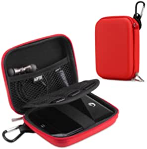 AGPTEK Portable External Hard Drive Case Cover Shockproof 2.5 Inch Electronic Accessories Organizer for Seagate WD Passport Power Bank Cable Earphone SD Card (Red)