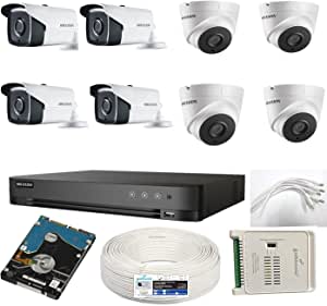 Fabtonic Hikvision Combo Kit 5MP Full HD 8CH DVR Bullet Cameras 4Pcs Dome Camera 4Pcs 2TB Hard Disc CCTV Wire Roll Power Supply & All Required Connectors.