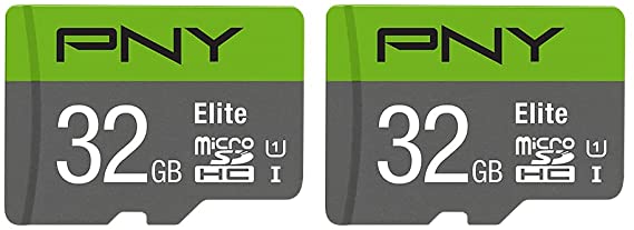 PNY 32GB Elite Class 10 U1 microSDHC Flash Memory Card 2-Pack - 100MB/s read, Class 10, U1, Full HD, UHS-I, micro SD