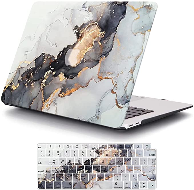 MonsDirect Compatible with MacBook Pro 13 inch Case, M1 A2338 A2289 A2251 A2159 A1989 A1706 2016-2020 Release Pro 13 Hard Plastic Case & Keyboard Cover for New Pro 13 with Touch Bar, Black Gold