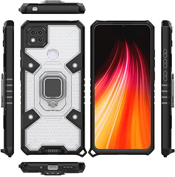 Compatible Case for Xiaomi Redmi 10A, Space Capsule Pattern Anti-Slip Protective, Ultra Shock Absorption, Kickstand Ring, with Lanyard. Cover for Xiaomi Redmi 10A - Translucent/Black