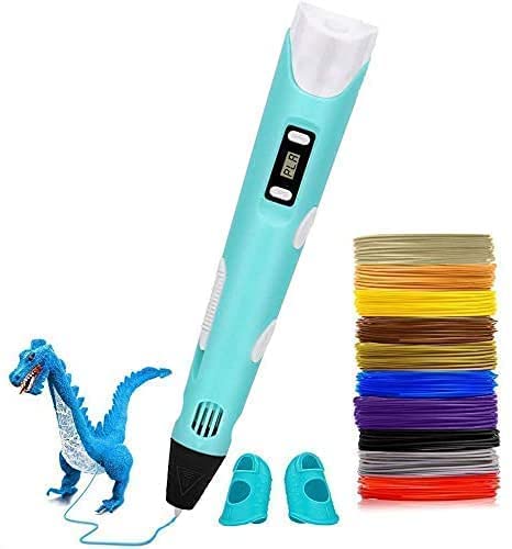 3D Pen, 3D Printing Doodler Pen with LCD Screen and 150 Feet 15 Color 1.75mm PLA Filament Refill, Christmas Gift 3D Drawing Printer Pen for Kids Adult Artist (Blue)