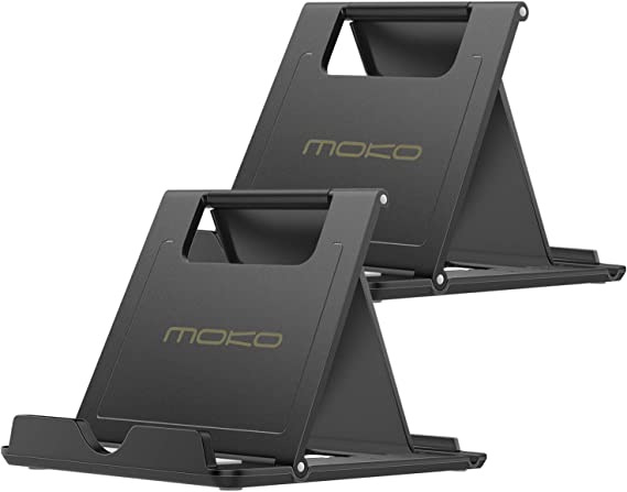 MoKo [2 Pack Phone/Tablet Stand, Foldable Desktop Holder for 4-11" Devices, Fit with iPhone 13 Pro Max/13, iPhone 12/12 pro Max/11/Xs Max, iPad Air 4/Mini 6 2021, iPad 9th 10.2, Galaxy S20, Black
