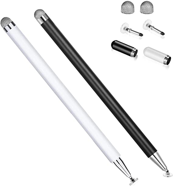 CPKEON Stylus for iPad (2 Pcs), Magnetic Disc Capacitive Stylus Pens Touch Screens for Apple/iPhone/Ipad pro/Mini/Air/Android/Microsoft/Surface All Universal Touch Screens - Black/White
