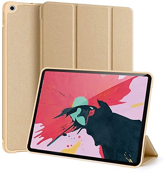 MARGOUN Case 10.2 inch Compatible with iPad 9th Gen (2021)/ 8th Gen (2020)/7th Gen (2019), Slim Stand Hard Back Shell Protective Leather Smart Cover Trifold Stand (gold)