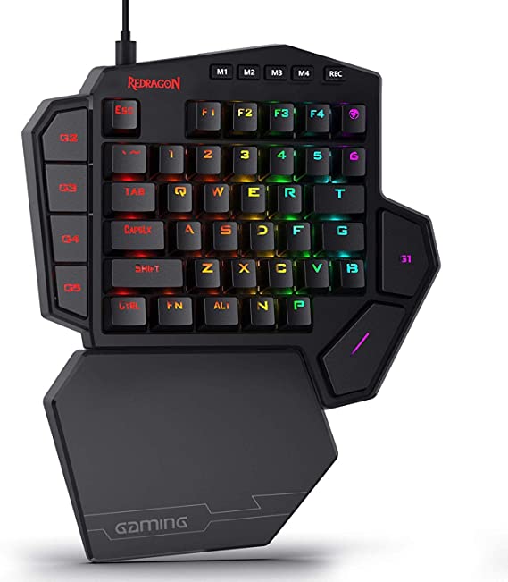 Redragon K585 DITI One-Handed RGB Mechanical Gaming Keyboard, Brown Switches, Type-C Professional Gaming Keypad with 7 Onboard Macro Keys, Detachable Wrist Rest, 42 Keys