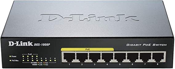 D-Link 8 Port Gigabit Ethernet PoE Switch - DGS-1008P