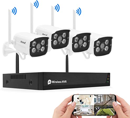 Wireless Surveillance System with 4PCS 1080P Wifi Security Cameras sets 8CH WIFI NVR Kits for 7/24 Recording(Not Include HDD), Support H.265 Motion Detection Plug-Play