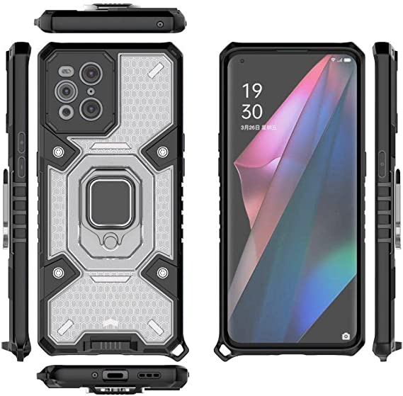 Compatible Case for Oppo Find X3, Space Capsule Pattern Anti-Slip Protective, Ultra Shock Absorption, Kickstand Ring, with Lanyard. Cover for Oppo Find X3 - Translucent