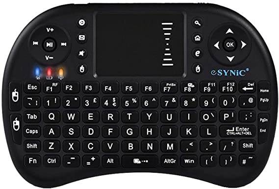 eSynic Backlit Keyboard Wireless 2.4GHz Keyboard Touchable Keyboard Portable with Touchpad Mouse and Built-in Rechargeable Battery For Google Smart TV Android Box Windows Laptop etc