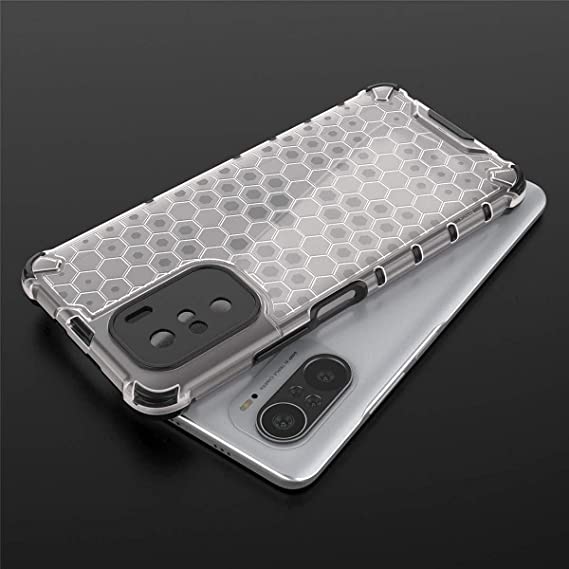 Case Compatible with Xiaomi Poco F3 - premium quality cover From GrabMobily - Iron Man Shockproof Cover - Original New Case - Black Edges Transparent Beehive Back