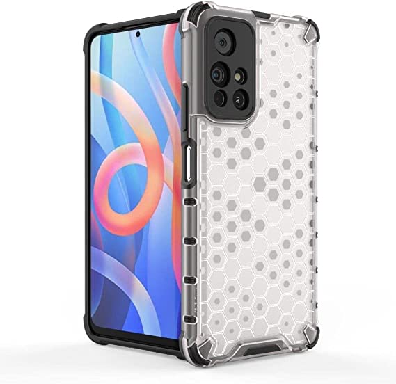 Xiaomi Poco M4 Pro 5G,- Ultra Premium Quality Original New Case From GrabMobily- Heavy Duty Shockproof Cover - Slip-Resistant -Black Edges Transparent Beehive Back