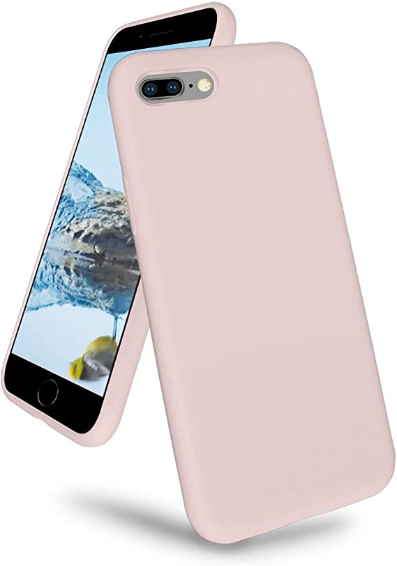 K TOMOTO Compatible with iPhone 8 Plus Case/iPhone 7 Plus Case 5.5 Inch, Ultra Slim Liquid Silicone Gel Rubber Protective Cover with Soft Anti-Scratch Microfiber Lining, Pink Sand