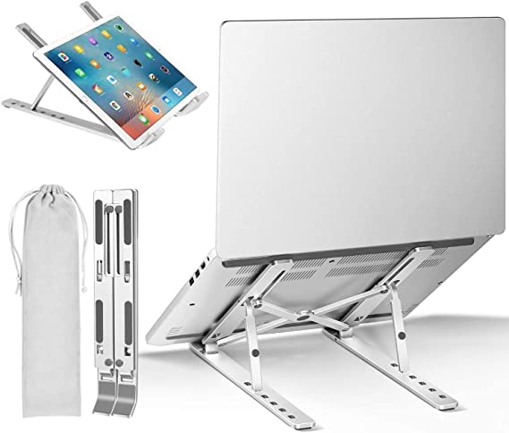 Laptop Stand, Laptop Holder Riser Computer Tablet Stand, Adjustable Aluminum Ergonomic Foldable Portable Desktop Holder Compatible with MacBook,iPad, HP, Dell, Lenovo More 10-15.6” Laptops (Silver)