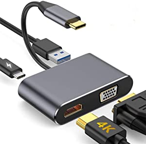 CARYWON USB C Hub 4 in 1 USB VGA Type C Adapter with 4K HDMI,1080P VGA, USB 3.0 and PD 3.0, for Nintendo Switch, MacBook/Macbook Pro/Galaxy Note 9/S9/S8/Huawei P20, Other USB C Devices