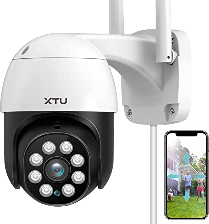 CCTV Camera, XTU Security Camera Outdoor 1080P WiFi Home Security PTZ Camera 360°View Surveillance IP Cameras with Night Vision Motion Tracking IP66 Waterproof 2-Way Audio Works with Alexa