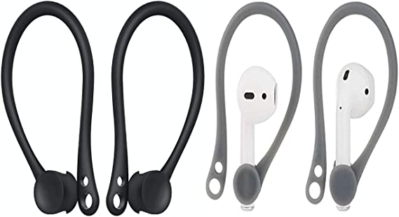 MXVOLT Earhooks Compatible with AirPods 2 AirPods 1 Anti-Lost Secure Earhook Holder Ear Attachment Loops Earbud Sports Earhook Hooks Pack of Two (Black and Gray)