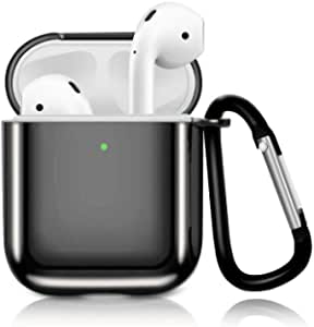 Shiny Metallic Soft Silicone TPU Plated Full Protective Shockproof Case Cover For Airpods 1 & 2 (Black)