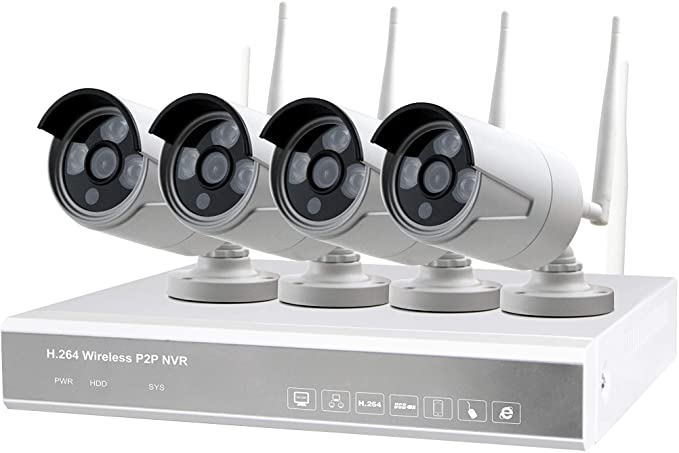 4CH 960P HD Wireless Security WIFI NVR Kits with 1.3MP Outdoor Bullet IP Cameras Surveillance Systems,Support Motion Detection Alarm & Remote View