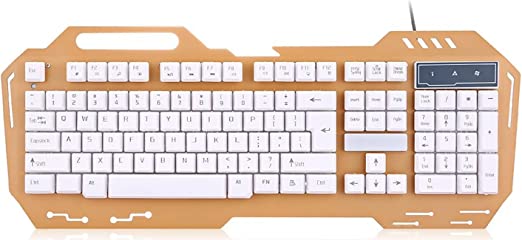 GoldenKing KW 900 Gameing Keyboard RGB Simple Fashion Design USB Wired 7 Led Color AR/EN - Gold in White