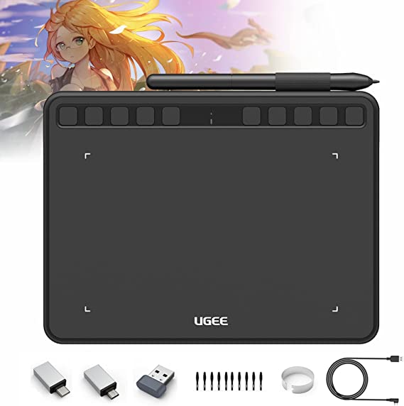 UGEE S640W Wireless Graphics Drawing Tablet 6x4 Inch Ultrathin Digital Art Pad with 10 Hot Keys & 8192 Levels Battery-Free Stylus for Sketch/ Online Teaching/ Note-Taking