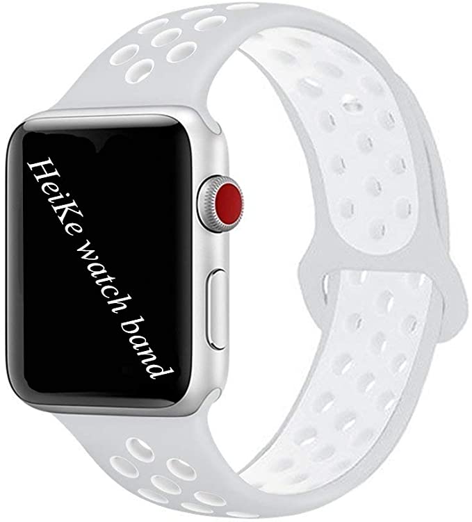 HeiKe Apple Watch Band 38mm 42mm, Soft Silicone Replacement Band with Ventilation Holes for Apple Watch Nike+, Series 1, Series 2, Sport, Edition