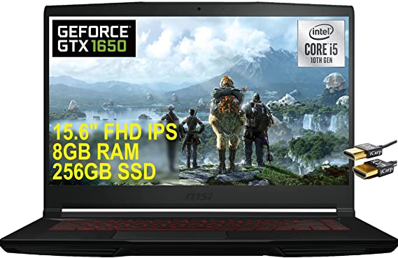 MSI 2021 Flagship GF63 Thin Gaming 15 Laptop 15.6" FHD IPS Display 10th Gen Intel Quad-Core i5-10300H (Beats i7-8750H) 8GB RAM 256GB SSD GeForce GTX 1650 4GB Backlit WiFi6 Win10 + HDMI Cable