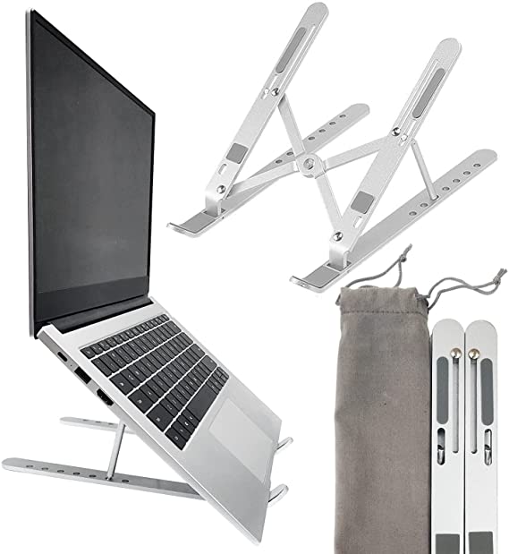 Laptop Stand, Laptop Stand on Desk, Adjustable Ergonomic Portable Aluminum Laptop Stand, 7-Angle Adjustable Non-Slip Foldable Portable Desktop Stand, Compatible with 9-15.6 inch Laptop, Silver