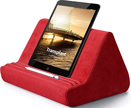 Soft Tablet Stand Pillow with Pocket Tablet Cushion Stand,Adjustable 3 Viewing Angle,Lazy Holder Stand for Bed Sofa,Compatible with iPads Tablets eReaders Smartphones Books Magazines (Wine red)