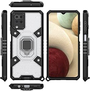 Compatible Case for Samsung Galaxy A12 4G, Space Capsule Pattern Anti-Slip Protective, Ultra Shock Absorption, Kickstand Ring, with Lanyard. Cover for Samsung Galaxy A12 4G - Translucent/Black